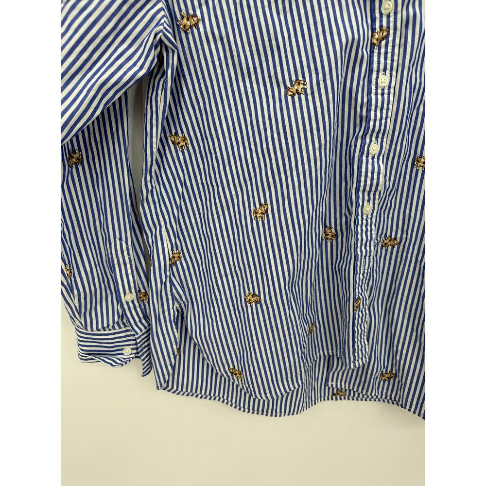 Loft Blue White Pinstripe Dog Embroidered Everyday Shirt Button Down Small BR35 - Picture 6 of 10